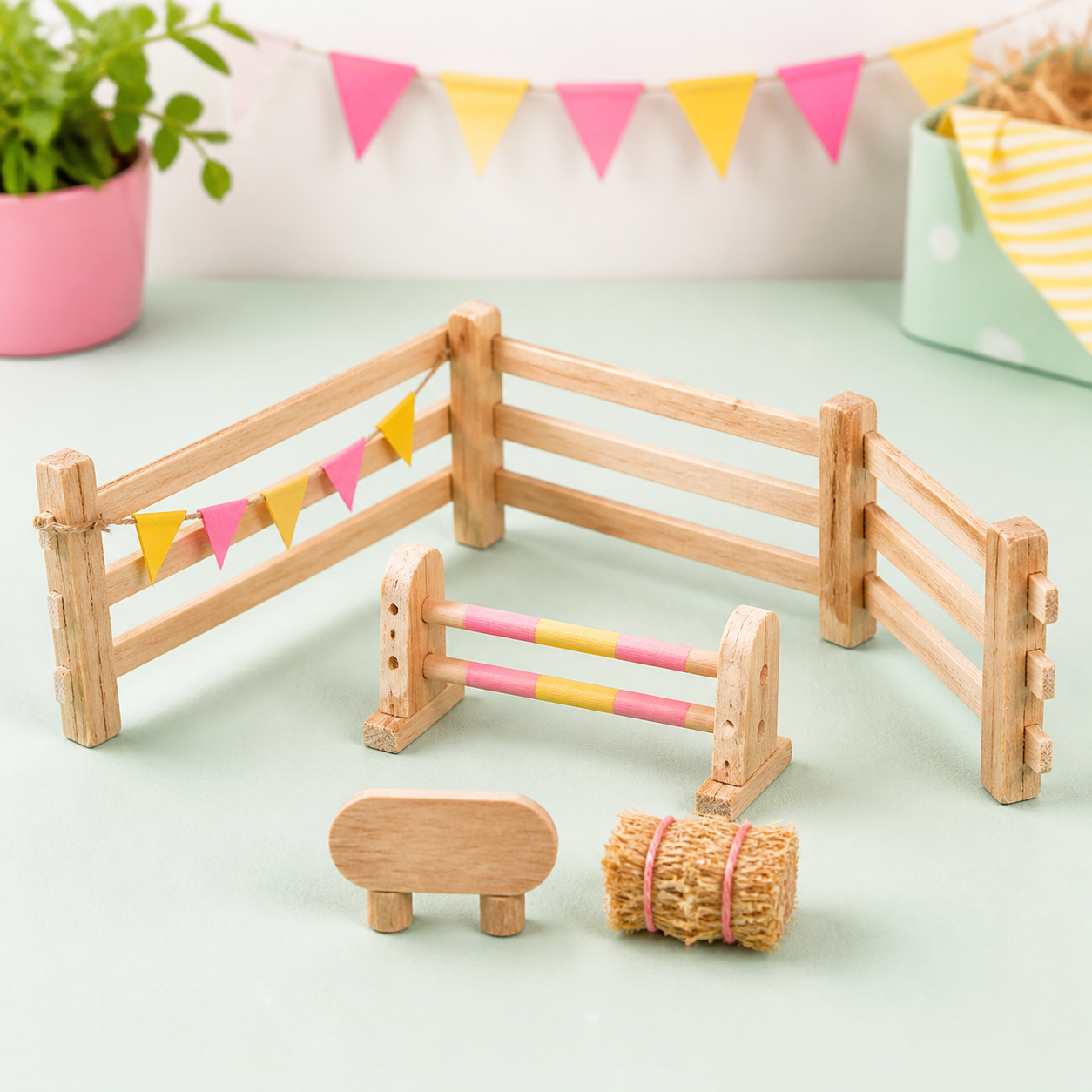 Kleine springhindernis voor speelgoedpaarden